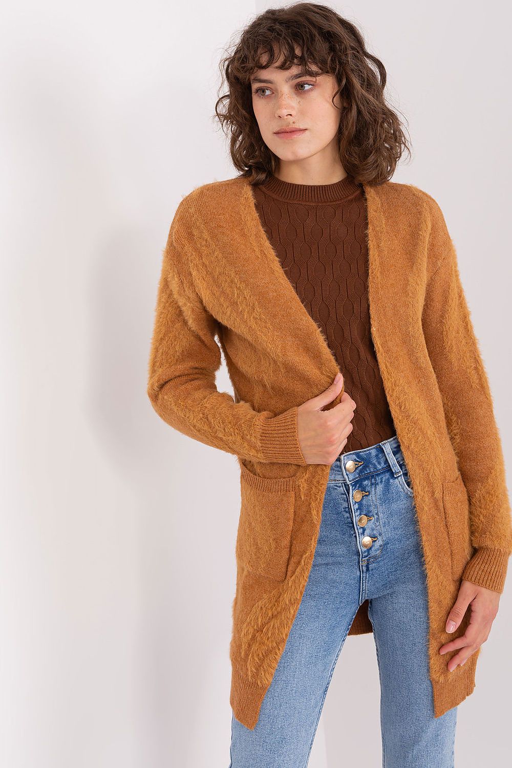 Luxurious Long Sleeve Bedspread Cardigan with Pockets in Variegated Fabric for Everyday Comfort
