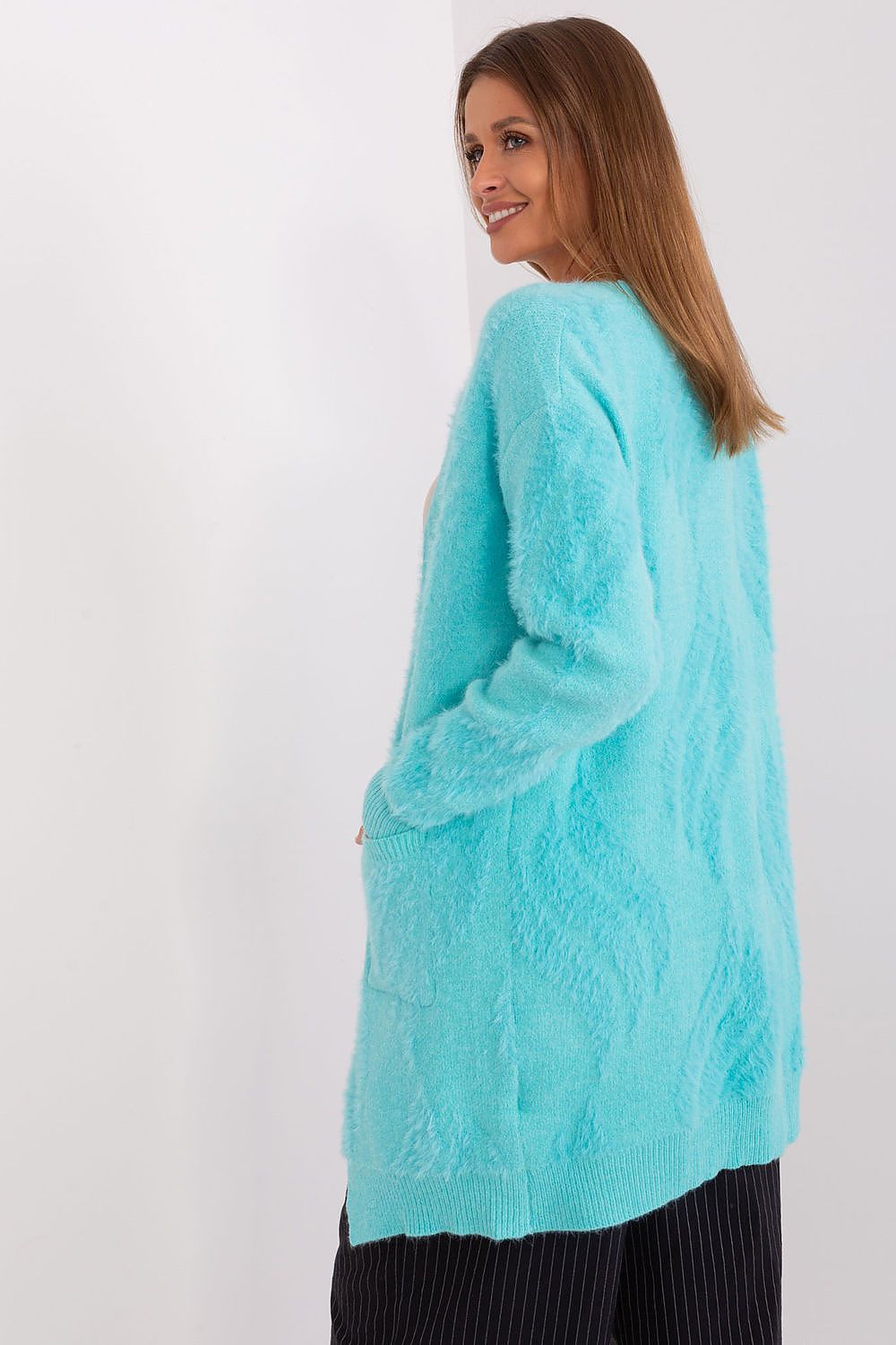 Luxurious Long Sleeve Bedspread Cardigan with Pockets in Variegated Fabric for Everyday Comfort