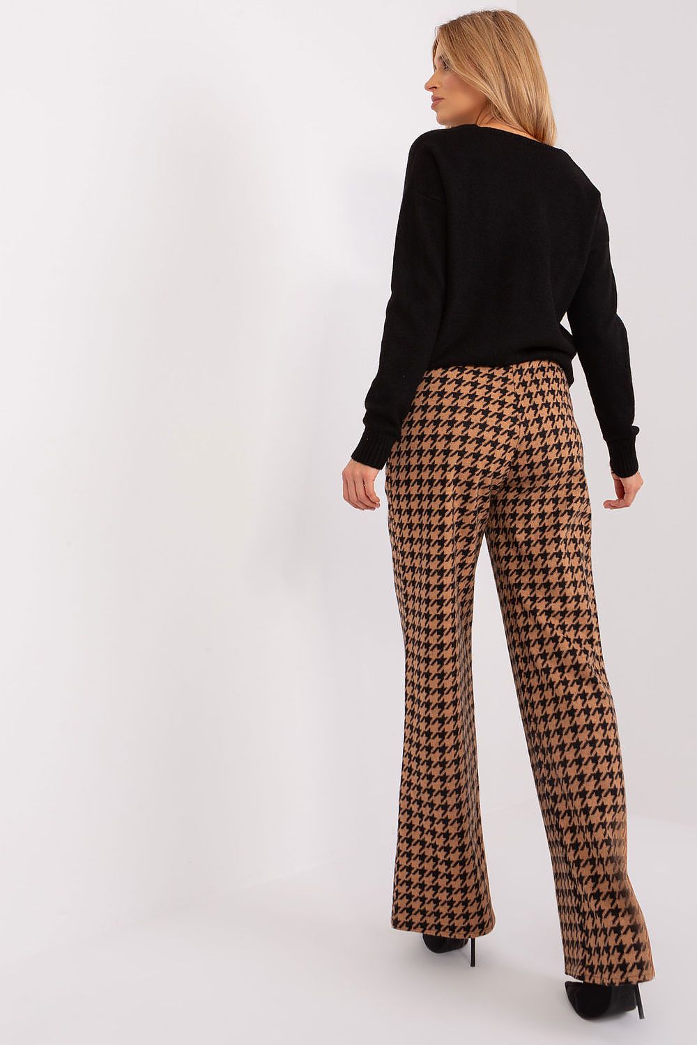 High-Waisted Lakerta Women's Trousers with Waist Tie and Pepite Pattern - Wide Leg Casual Pants