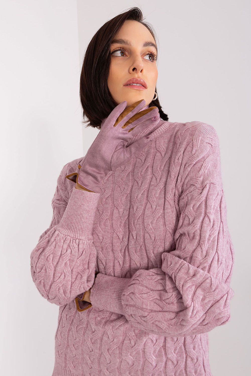 Elegant Women's Touchscreen Gloves with Braided Wrist Straps and Embroidered Flower Detail