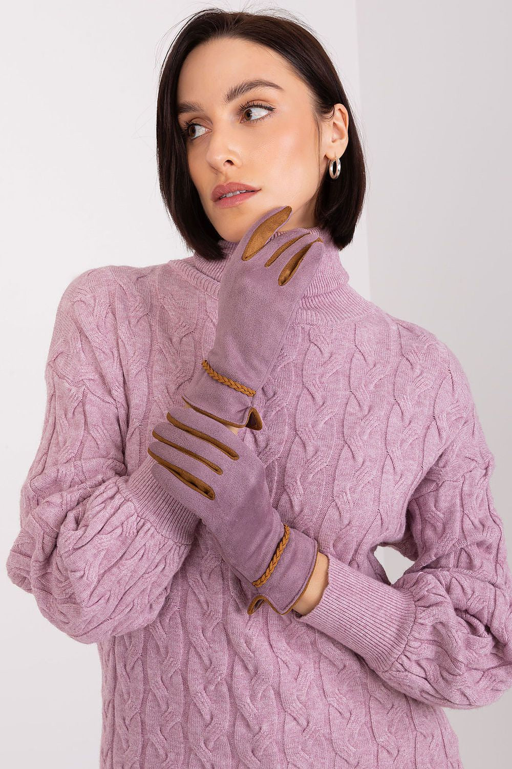 Elegant Women's Touchscreen Gloves with Braided Wrist Straps and Embroidered Flower Detail