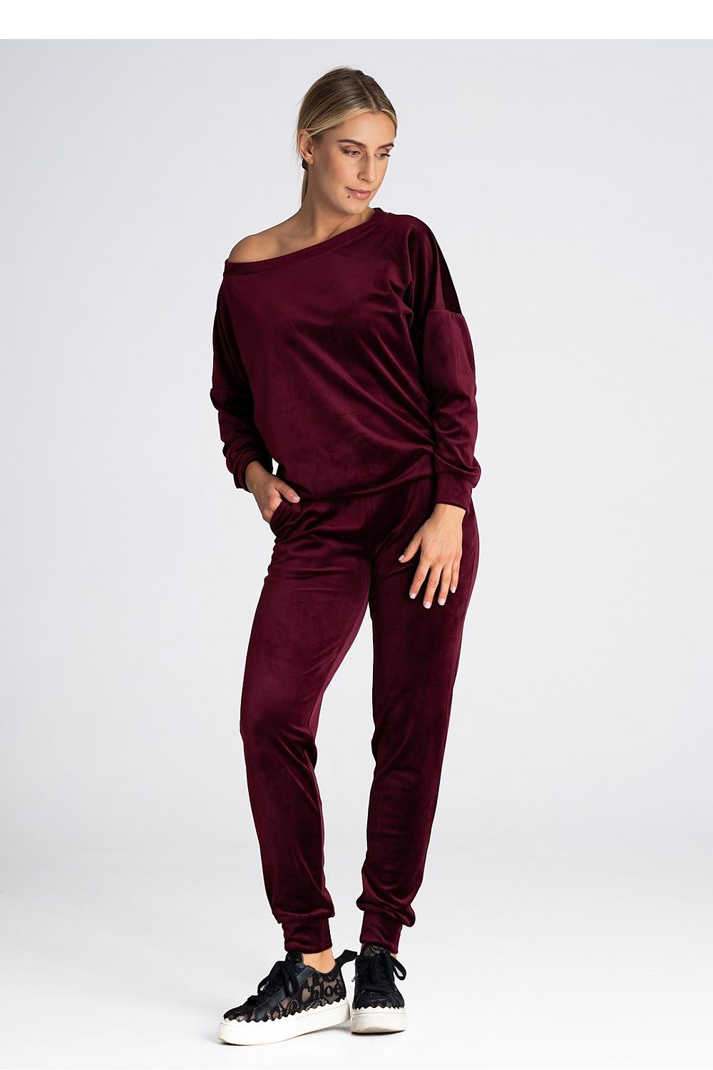 Luxury Velour Tracksuit Trousers with Elastic Waistband and Pockets by Figl