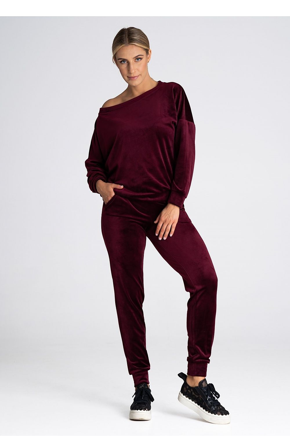 Luxury Velour Tracksuit Trousers with Elastic Waistband and Pockets by Figl