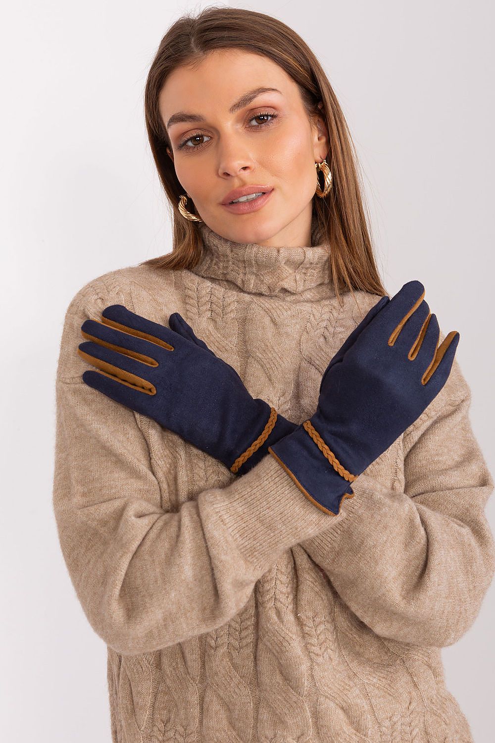 Elegant Women's Touchscreen Gloves with Braided Wrist Straps and Embroidered Flower Detail