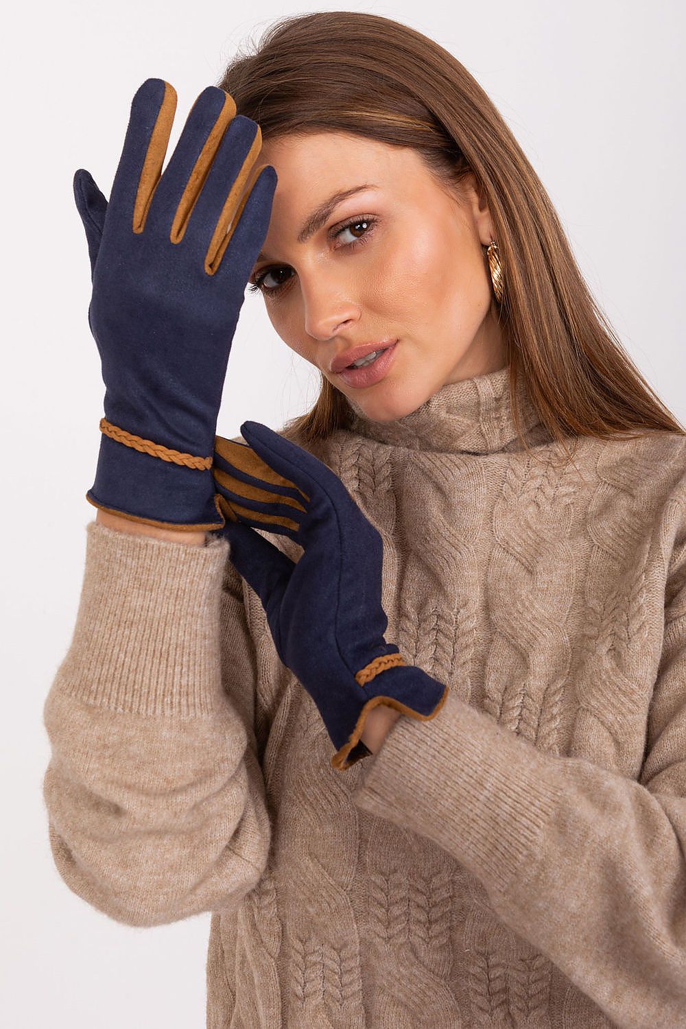 Elegant Women's Touchscreen Gloves with Braided Wrist Straps and Embroidered Flower Detail
