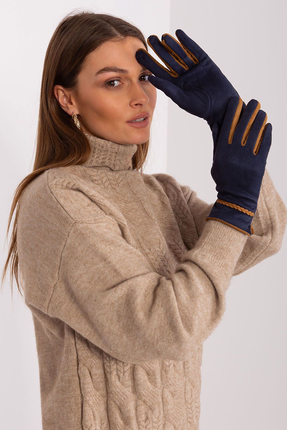 Elegant Women's Touchscreen Gloves with Braided Wrist Straps and Embroidered Flower Detail
