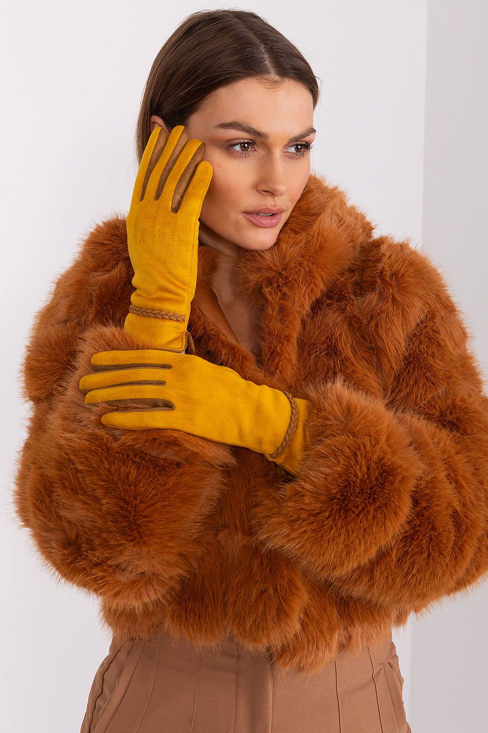 Elegant Women's Touchscreen Gloves with Braided Wrist Straps and Embroidered Flower Detail