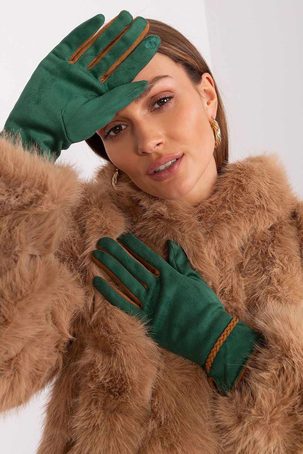 Elegant Women's Touchscreen Gloves with Braided Wrist Straps and Embroidered Flower Detail
