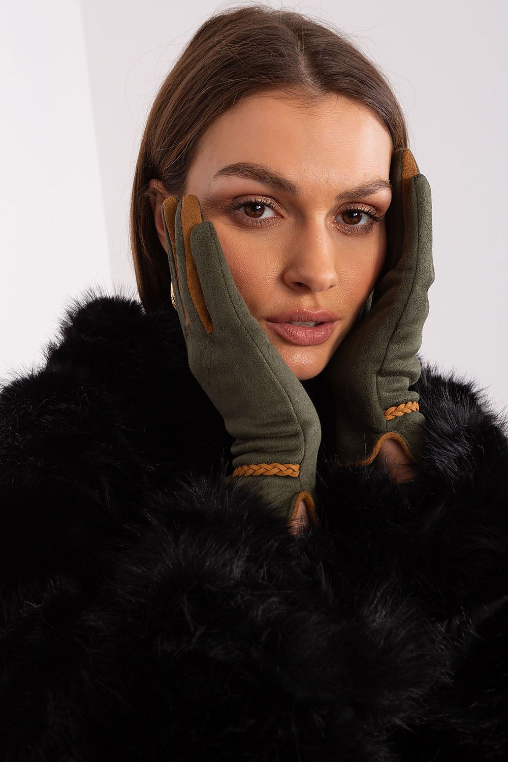 Elegant Women's Touchscreen Gloves with Braided Wrist Straps and Embroidered Flower Detail