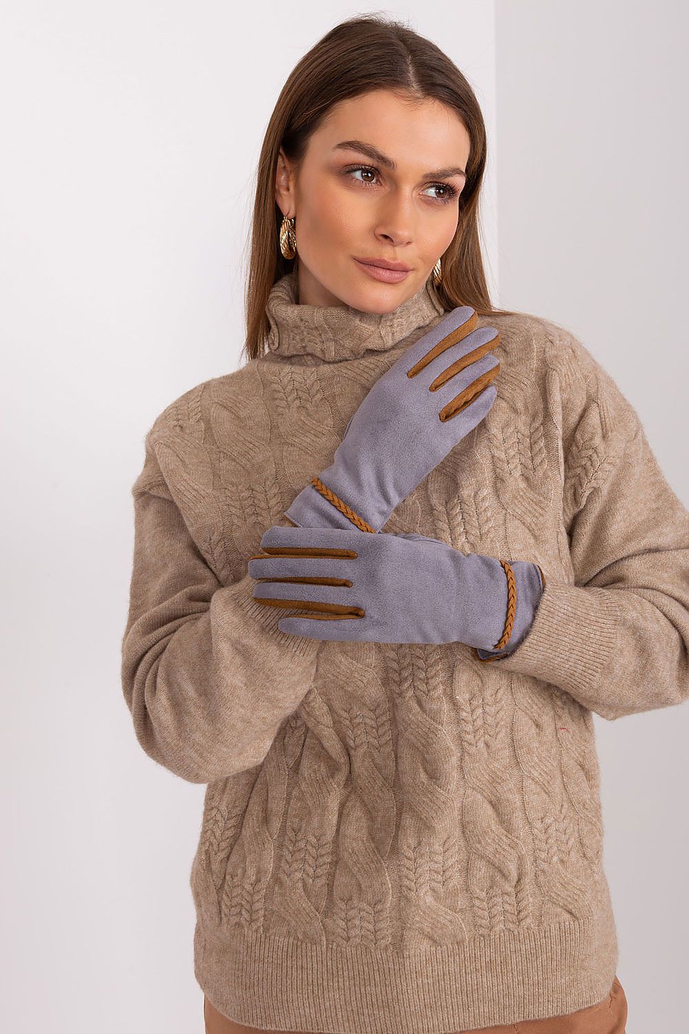 Elegant Women's Touchscreen Gloves with Braided Wrist Straps and Embroidered Flower Detail