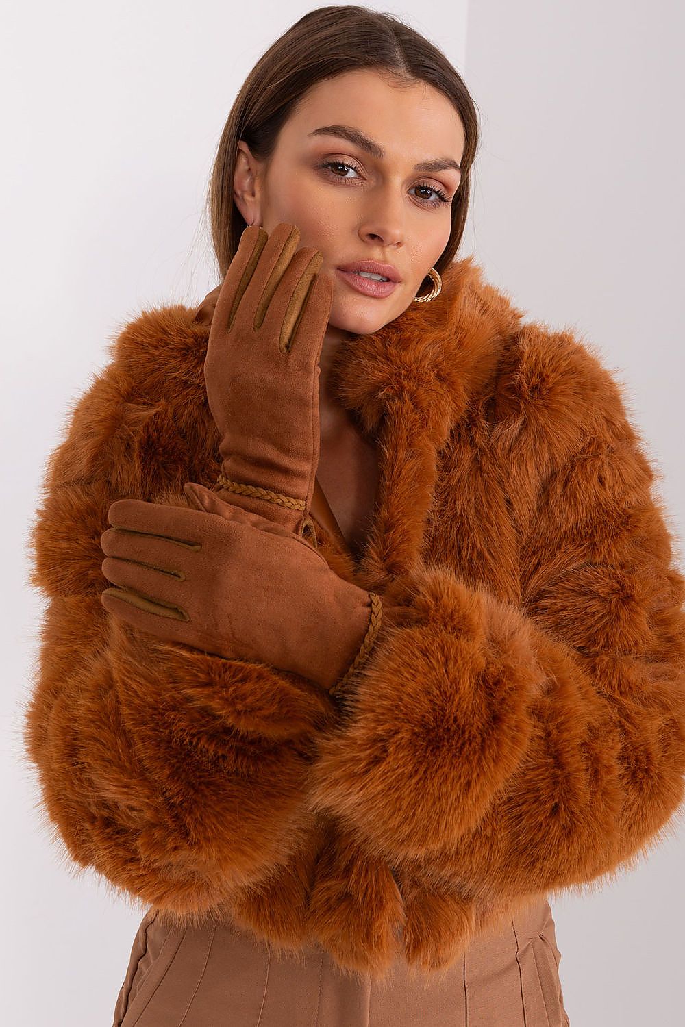 Elegant Women's Touchscreen Gloves with Braided Wrist Straps and Embroidered Flower Detail