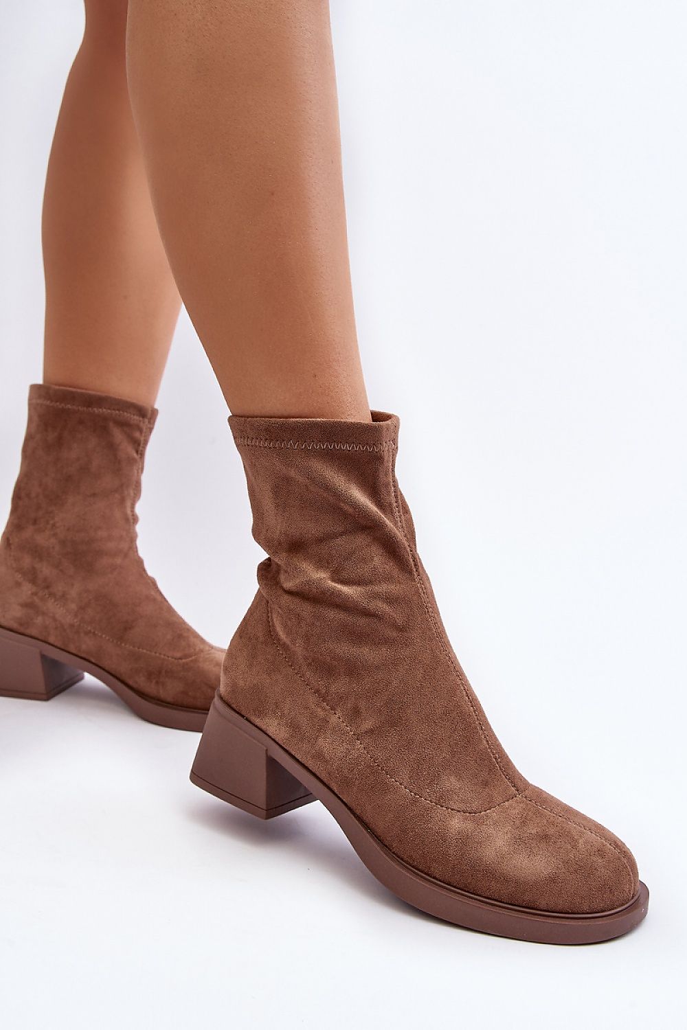 Women's Eco-Suede Slip-On Ankle Boots with 5Cm Low Block Heel - Elegant Autumn Style