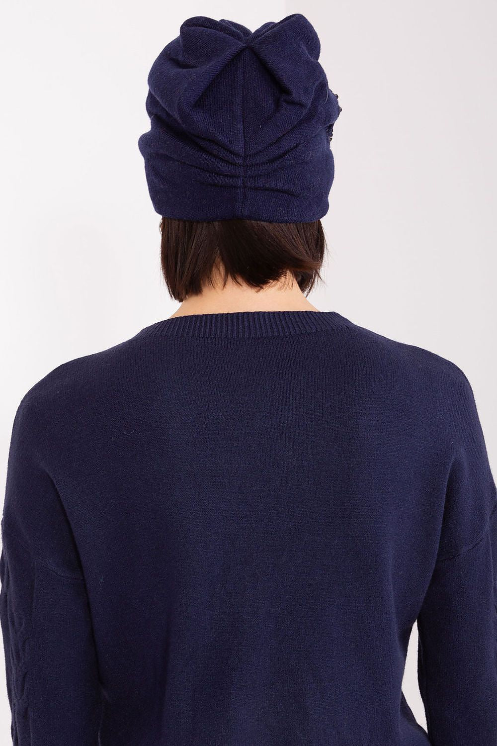 Luxury Women's Winter Hat in Smooth Knit with Decorative Applique - 50% Acrylic, 30% Cotton, 20% Cashmere