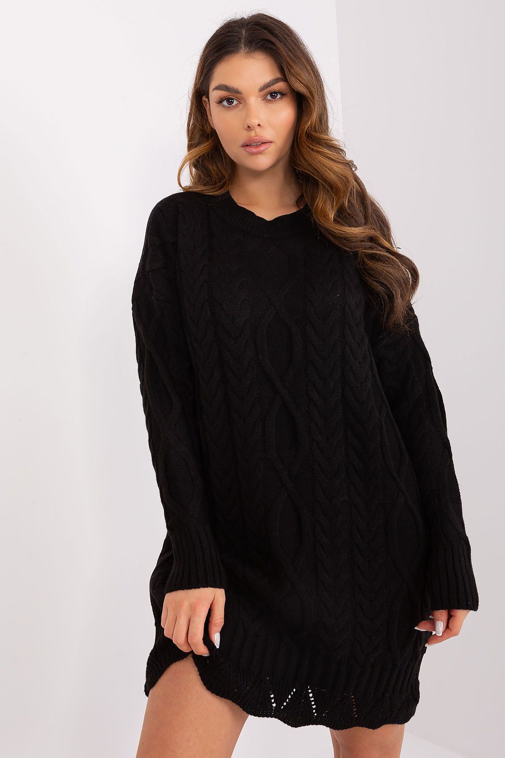 Elegant Midi Daydress In Unique Textured Fabric With Long Sleeves By Rue Paris