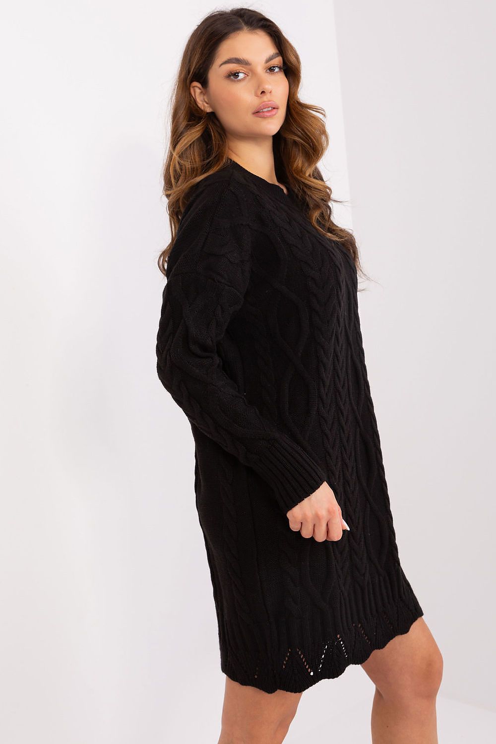 Elegant Midi Daydress In Unique Textured Fabric With Long Sleeves By Rue Paris