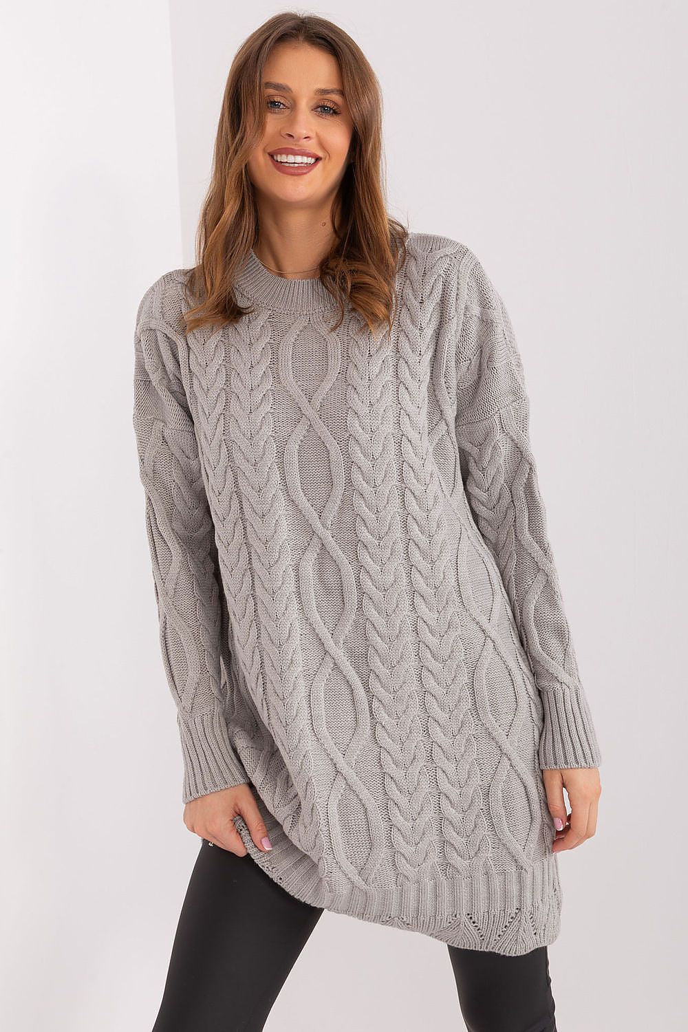 Elegant Midi Daydress In Unique Textured Fabric With Long Sleeves By Rue Paris