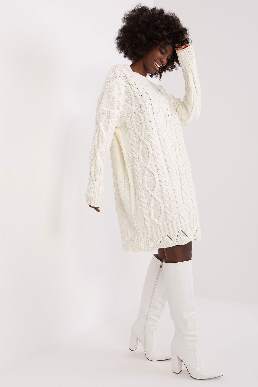 Elegant Midi Daydress In Unique Textured Fabric With Long Sleeves By Rue Paris