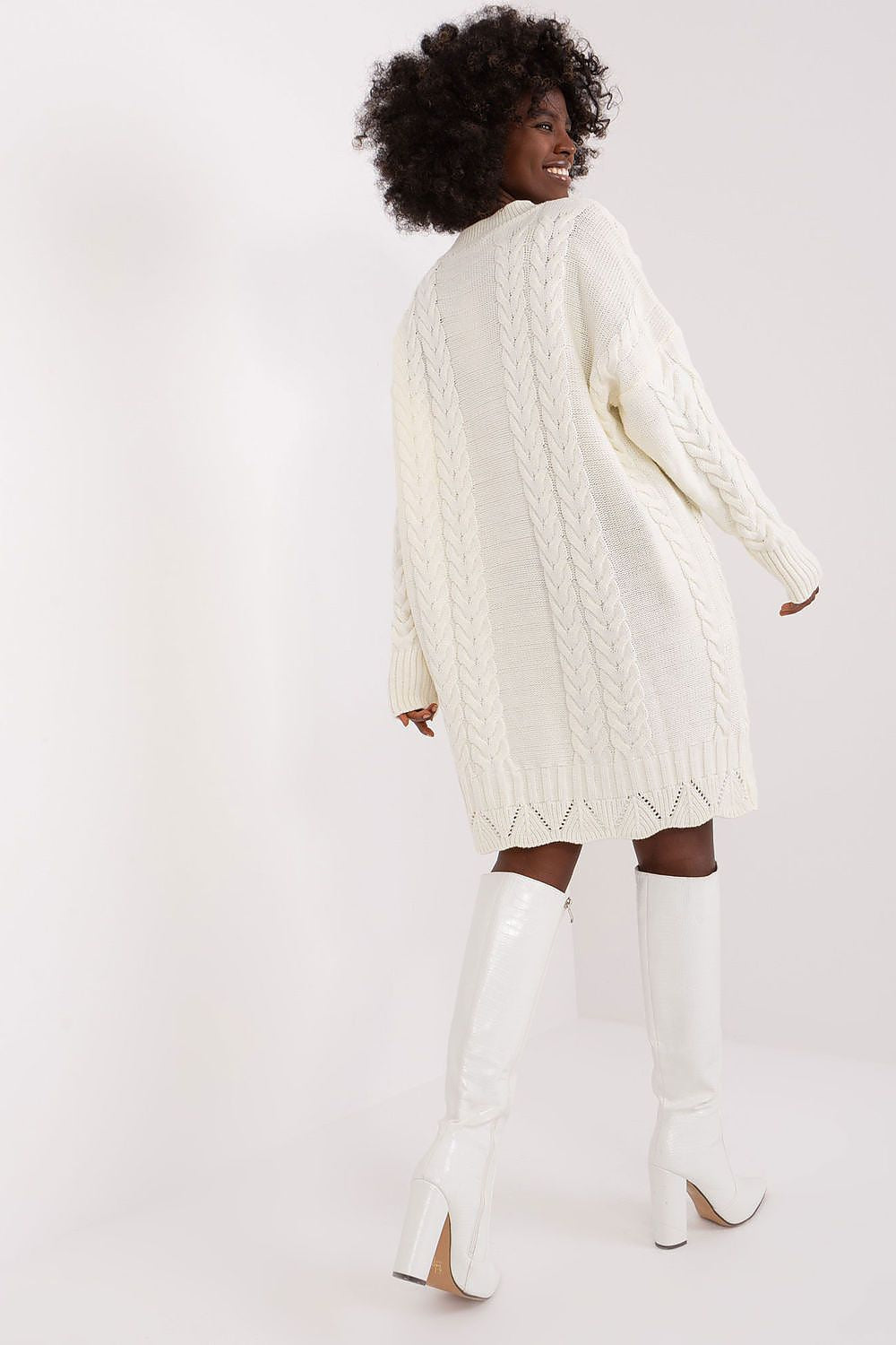 Elegant Midi Daydress In Unique Textured Fabric With Long Sleeves By Rue Paris