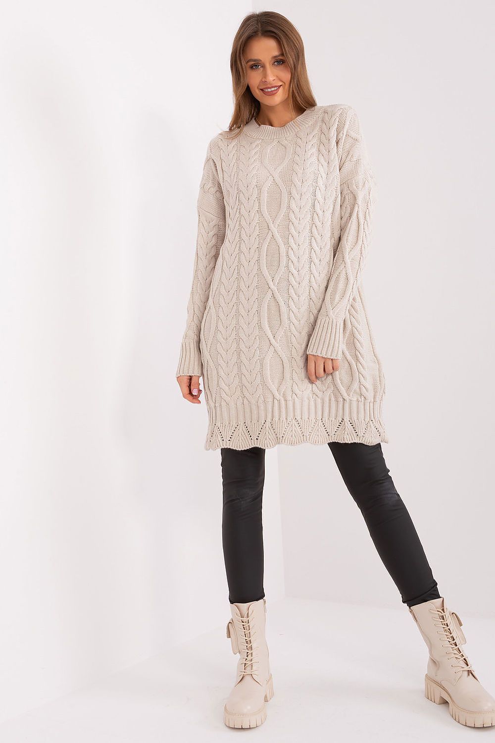 Elegant Midi Daydress In Unique Textured Fabric With Long Sleeves By Rue Paris