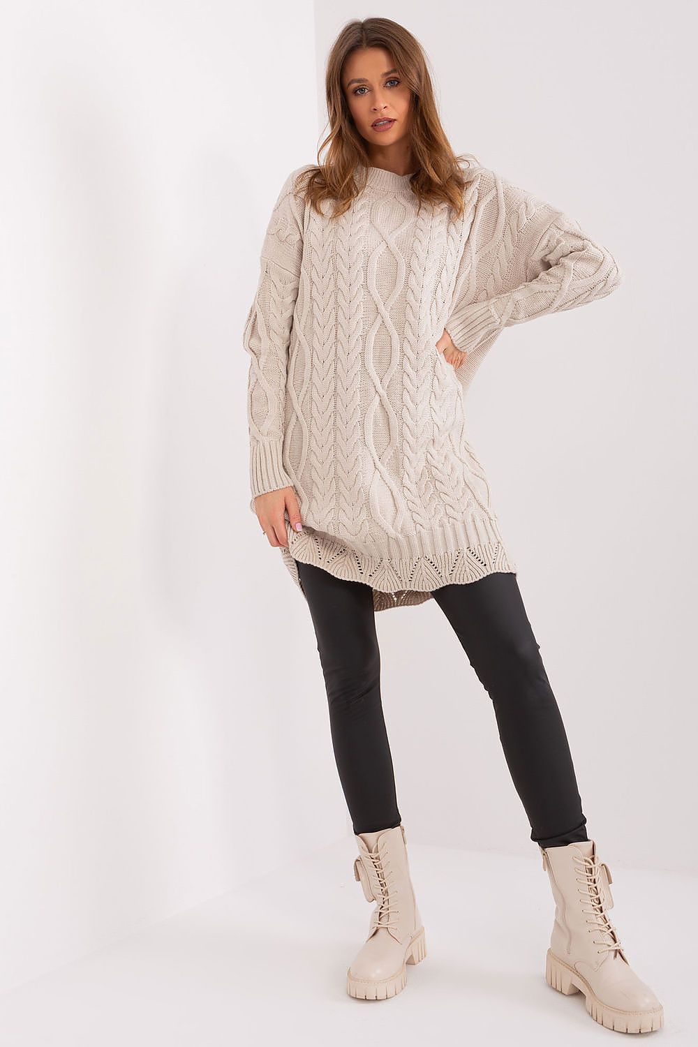 Elegant Midi Daydress In Unique Textured Fabric With Long Sleeves By Rue Paris