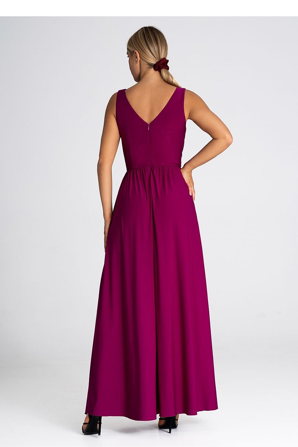 Elegant V-Neck Maxi Dress With Front Slit - Figl Long Dress in S, M, L, XL Sizes