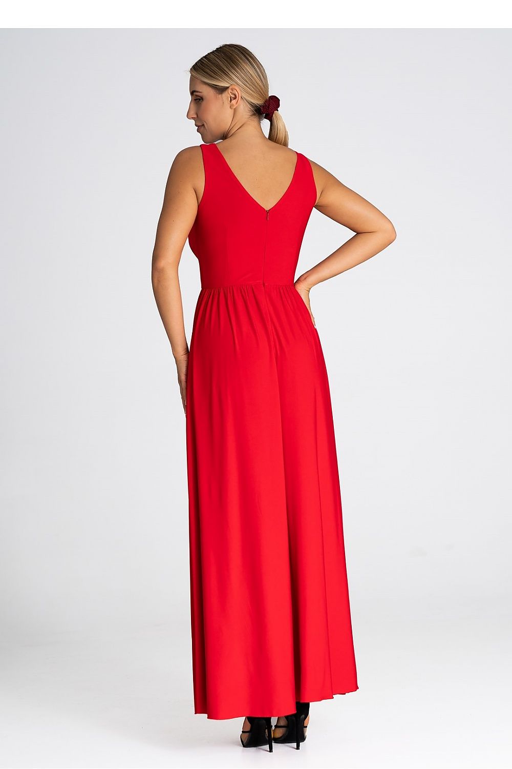 Elegant V-Neck Maxi Dress With Front Slit - Figl Long Dress in S, M, L, XL Sizes