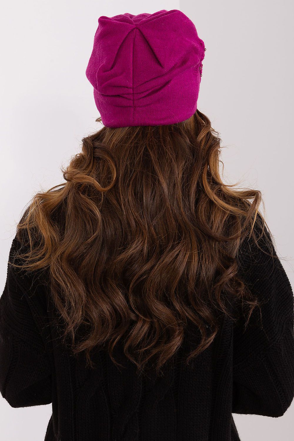 Luxury Women's Winter Hat in Smooth Knit with Decorative Applique - 50% Acrylic, 30% Cotton, 20% Cashmere