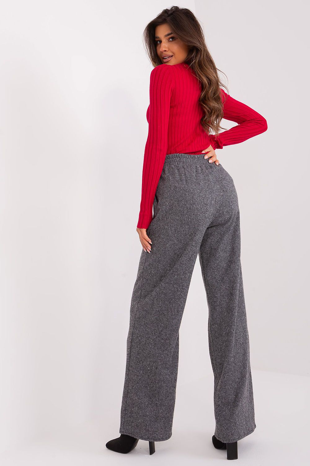 High-Waisted Lakerta Women's Trousers with Waist Tie and Pepite Pattern - Wide Leg Casual Pants