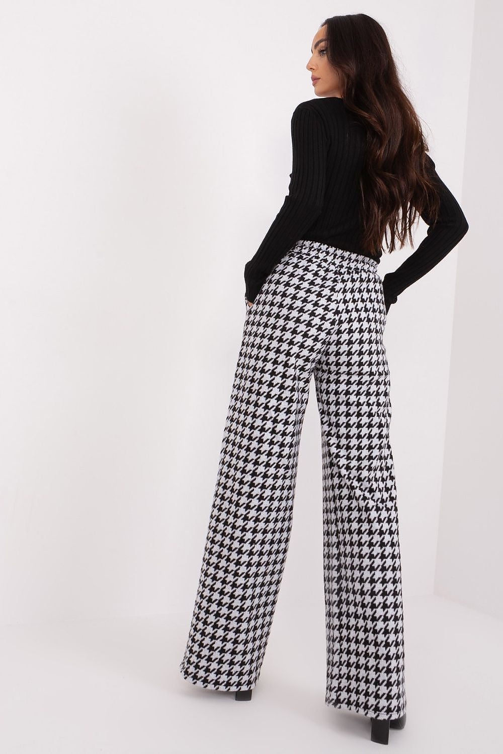 High-Waisted Lakerta Women's Trousers with Waist Tie and Pepite Pattern - Wide Leg Casual Pants