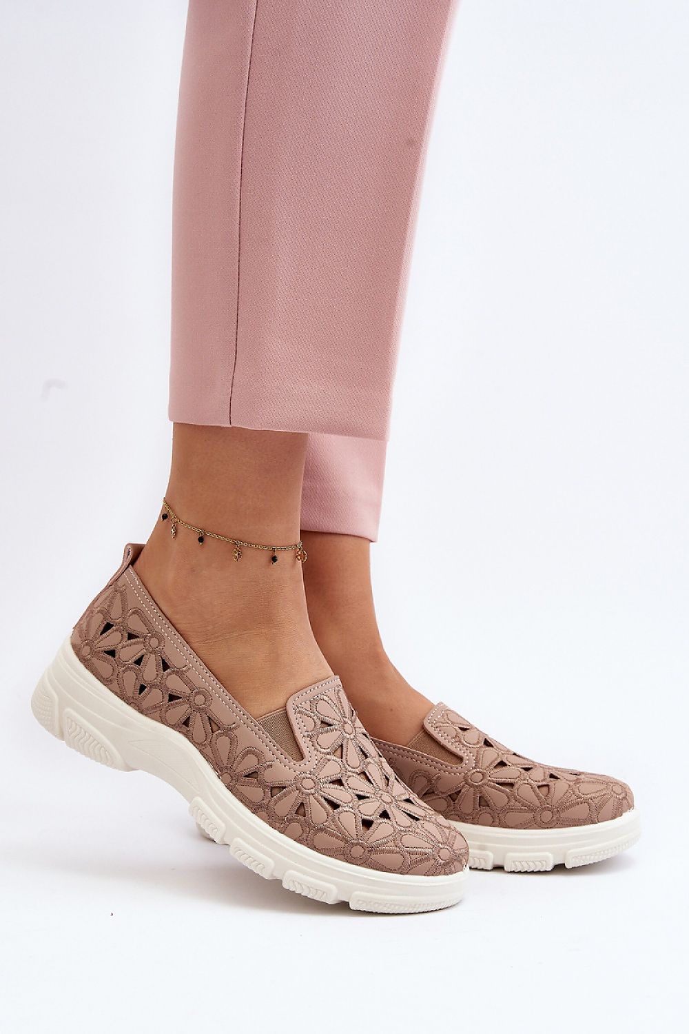 Luxury Eco Leather Women's Half Shoes with Floral Openwork - Comfort Slip-On Design