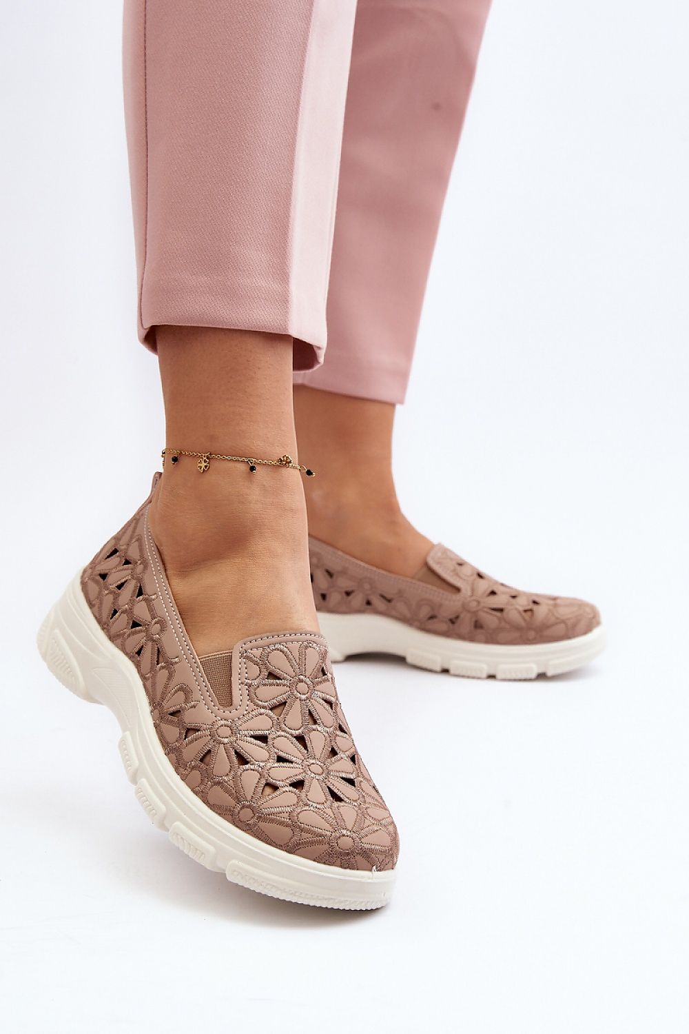Luxury Eco Leather Women's Half Shoes with Floral Openwork - Comfort Slip-On Design