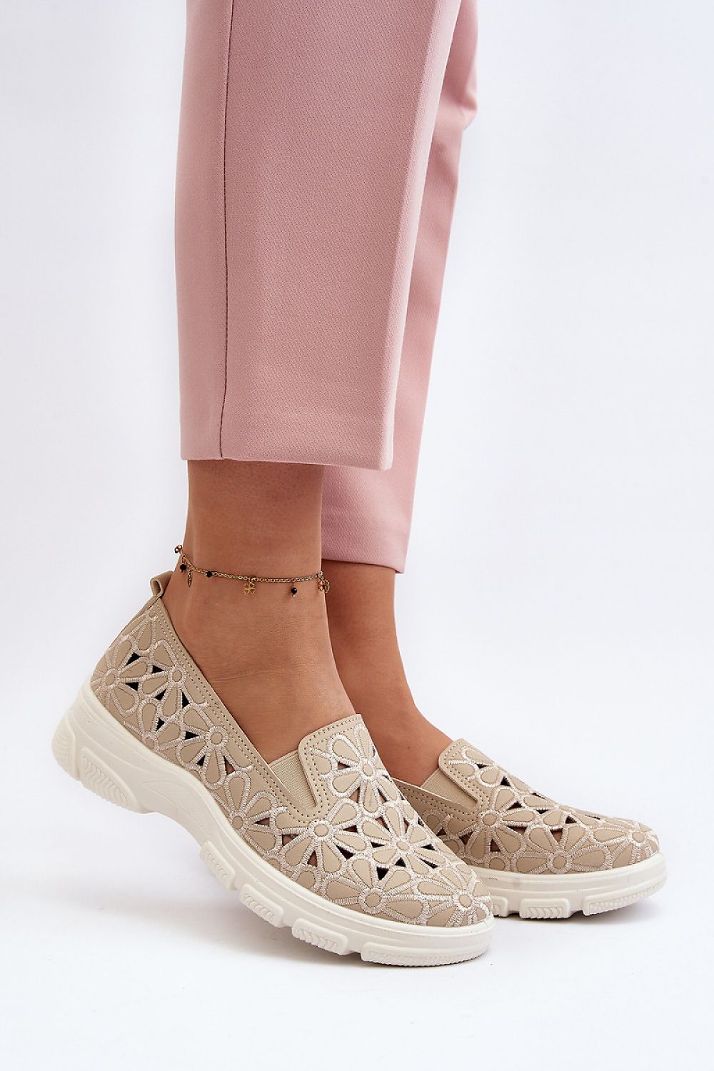 Luxury Eco Leather Women's Half Shoes with Floral Openwork - Comfort Slip-On Design