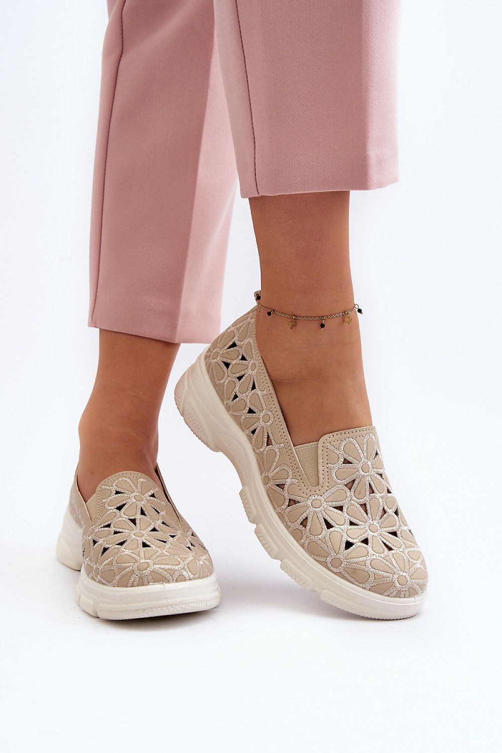 Luxury Eco Leather Women's Half Shoes with Floral Openwork - Comfort Slip-On Design