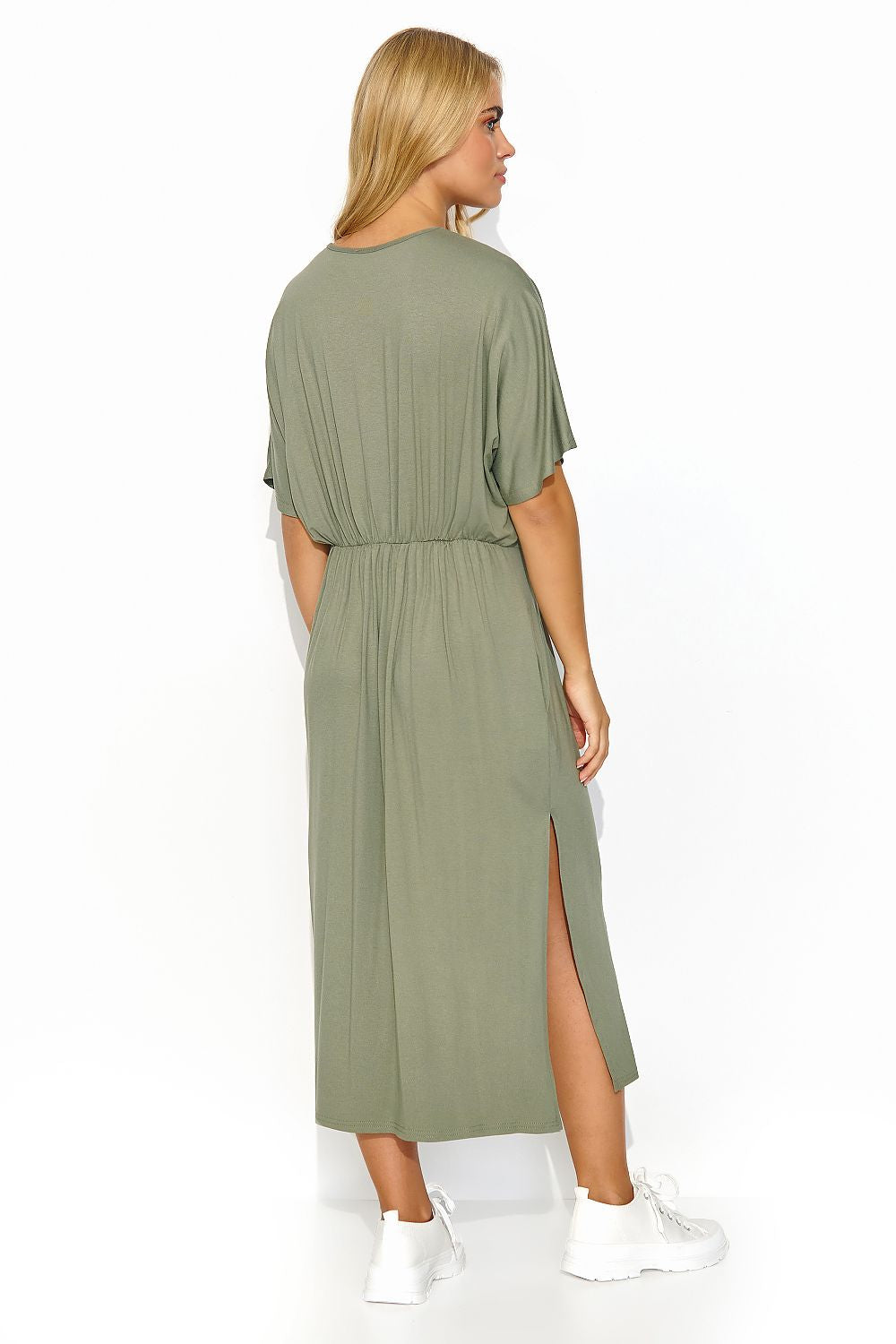 Makadamia Midi Dress with Drawstring Waist and Elegant Slit - Lightweight Knit for Summer Style