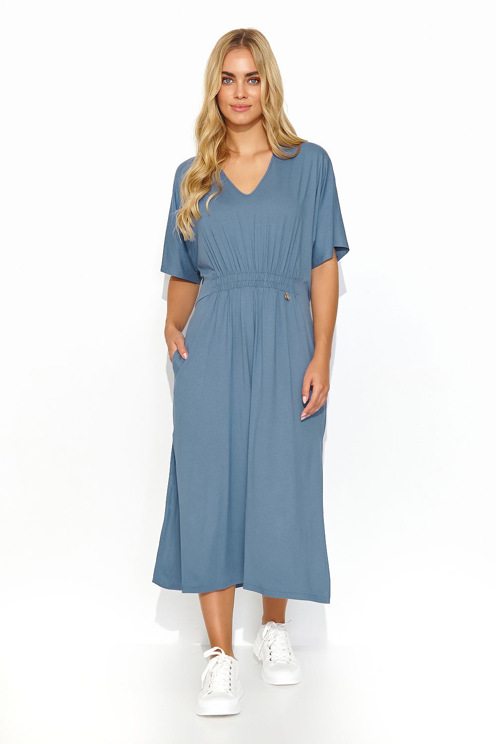 Makadamia Midi Dress with Drawstring Waist and Elegant Slit - Lightweight Knit for Summer Style