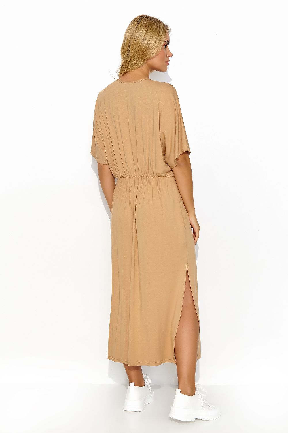 Makadamia Midi Dress with Drawstring Waist and Elegant Slit - Lightweight Knit for Summer Style