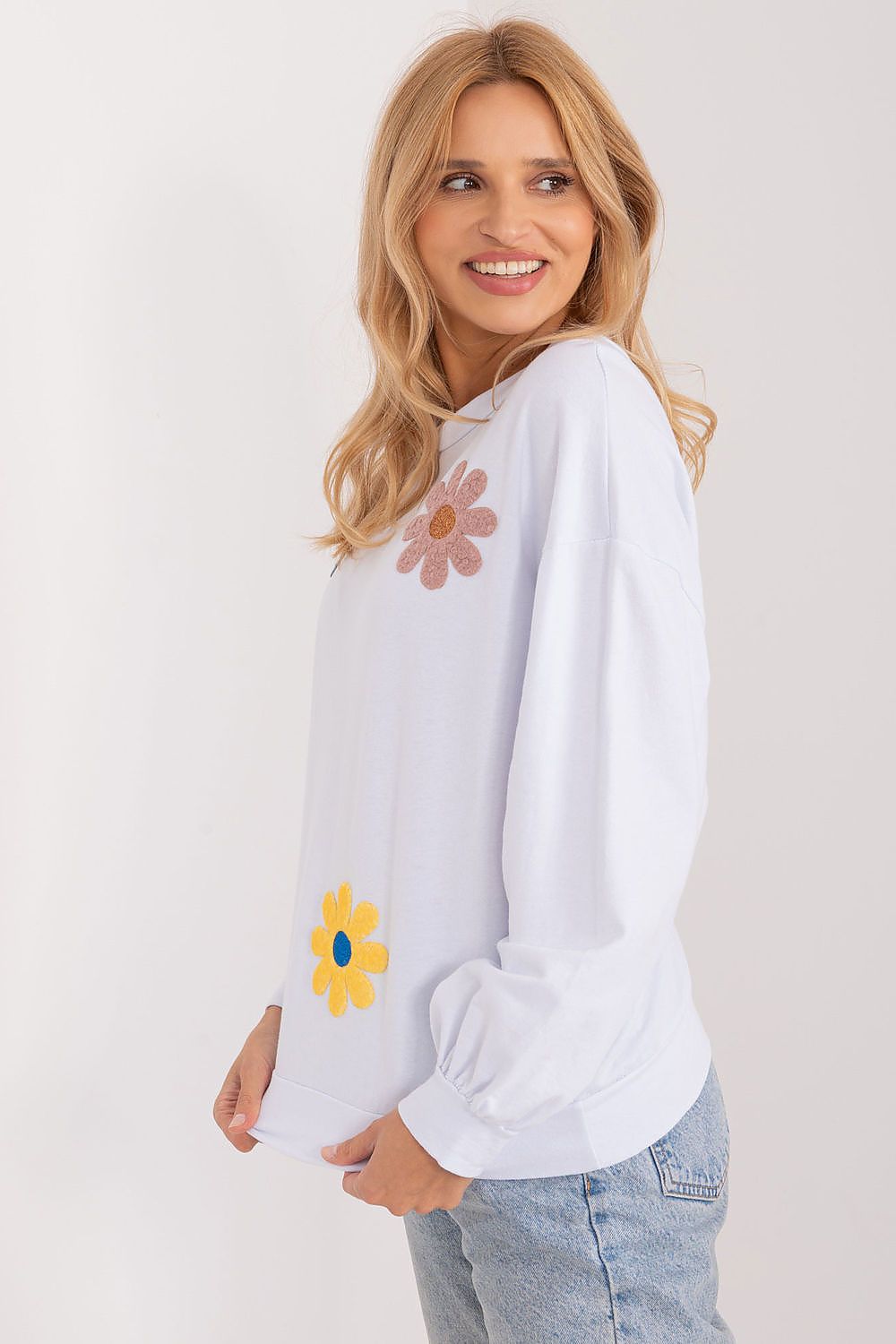 Italy Moda Floral Print Casual Sweatshirt in Soft Cotton for Effortless Style and Comfort