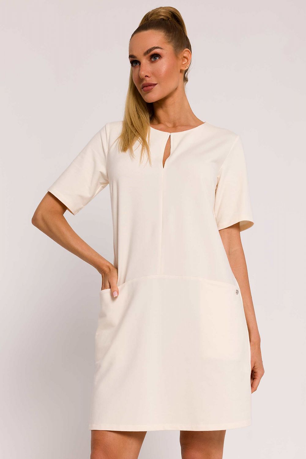 Moe A-Line Knit Dress with Pockets – Elegant Short Sleeve Summer Fashion in Premium Cotton Blend