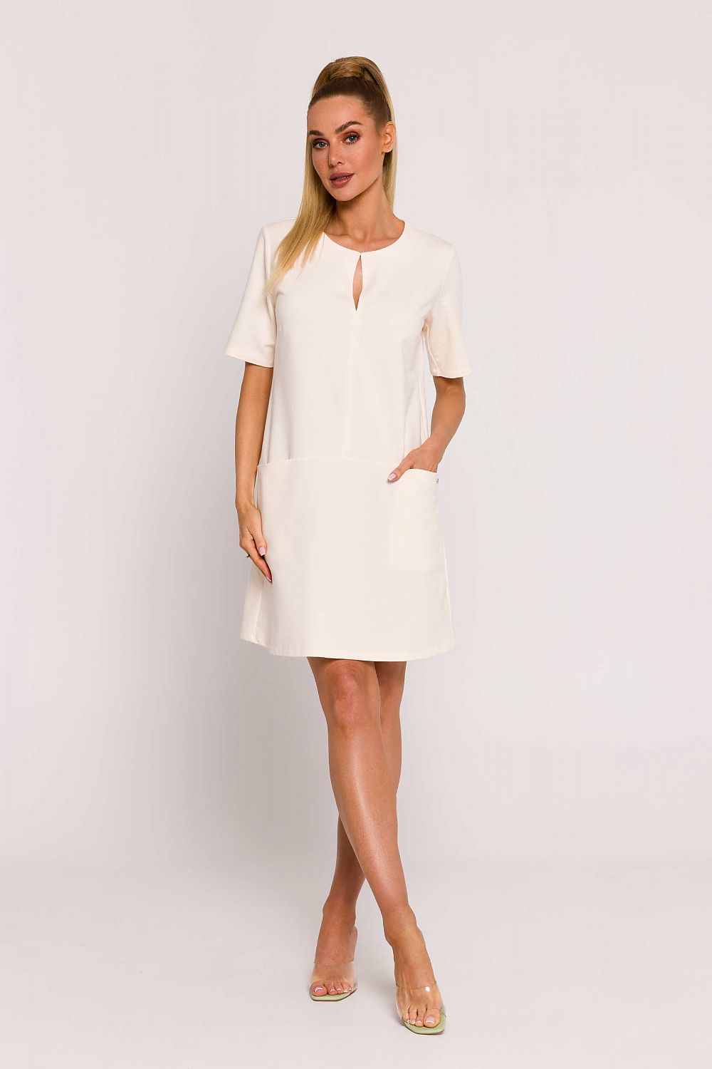 Moe A-Line Knit Dress with Pockets – Elegant Short Sleeve Summer Fashion in Premium Cotton Blend