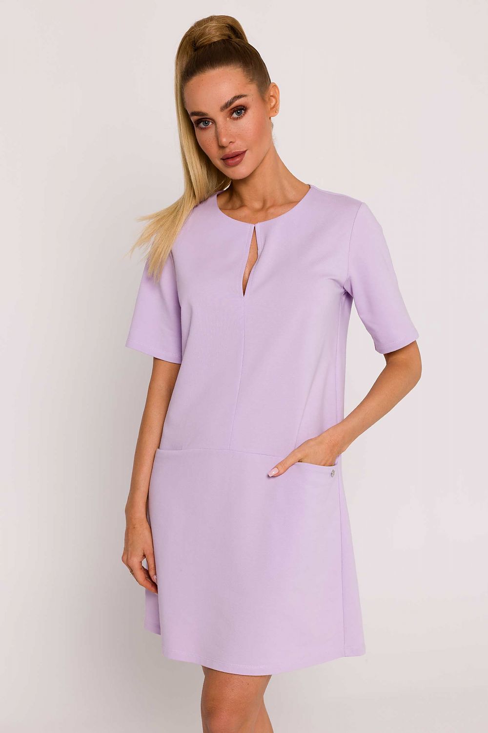 Moe A-Line Knit Dress with Pockets – Elegant Short Sleeve Summer Fashion in Premium Cotton Blend