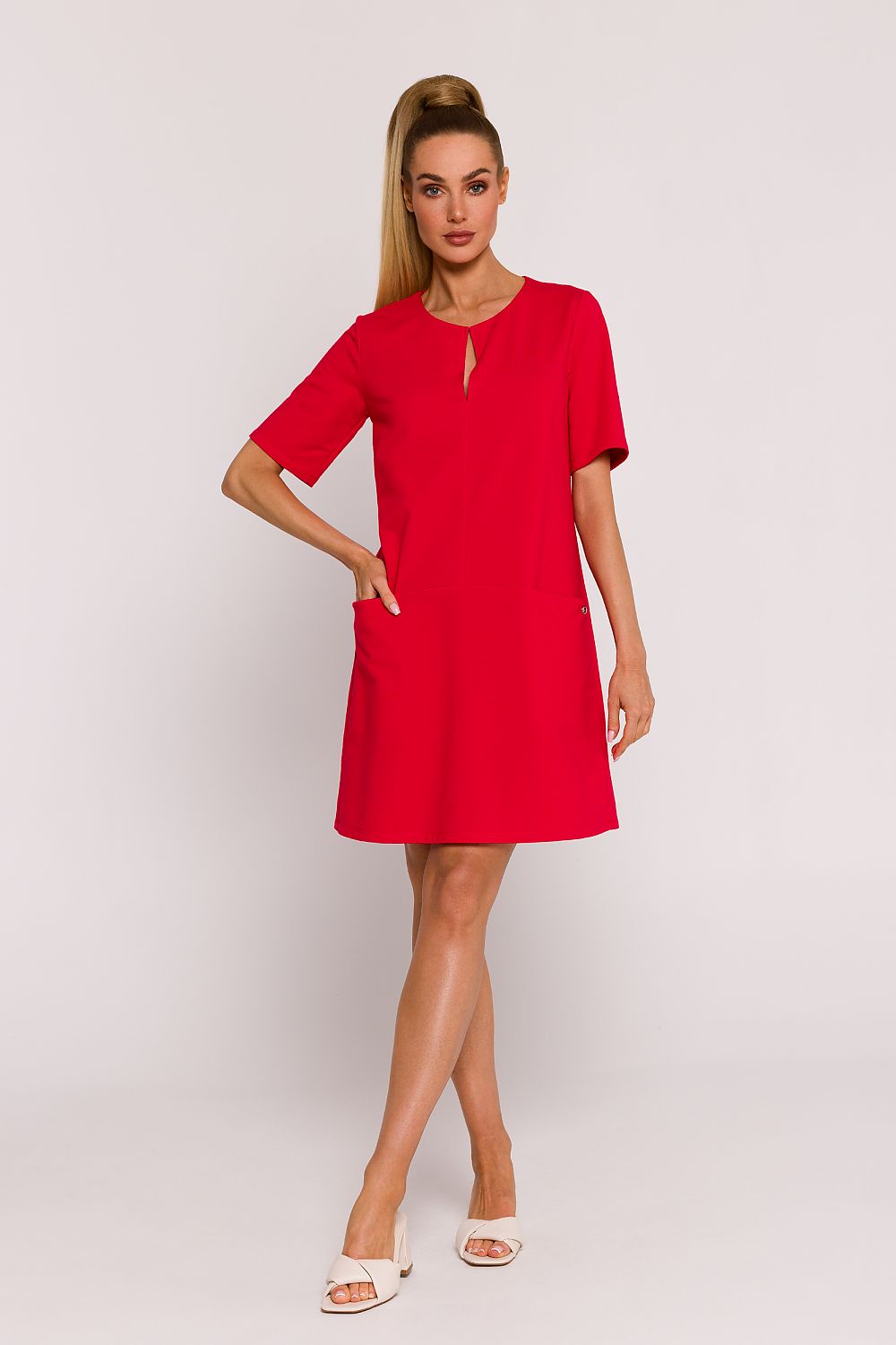 Moe A-Line Knit Dress with Pockets – Elegant Short Sleeve Summer Fashion in Premium Cotton Blend