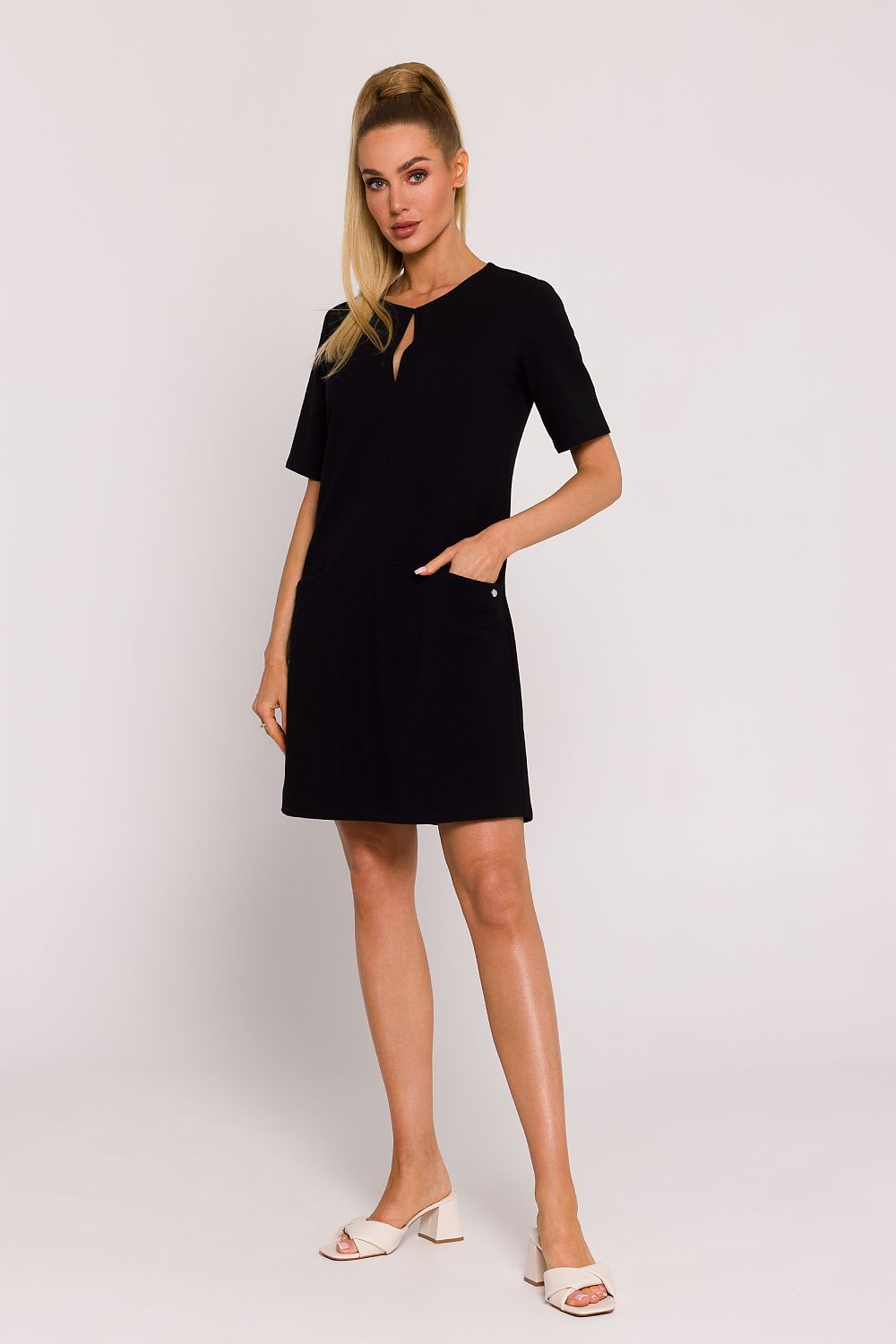 Moe A-Line Knit Dress with Pockets – Elegant Short Sleeve Summer Fashion in Premium Cotton Blend