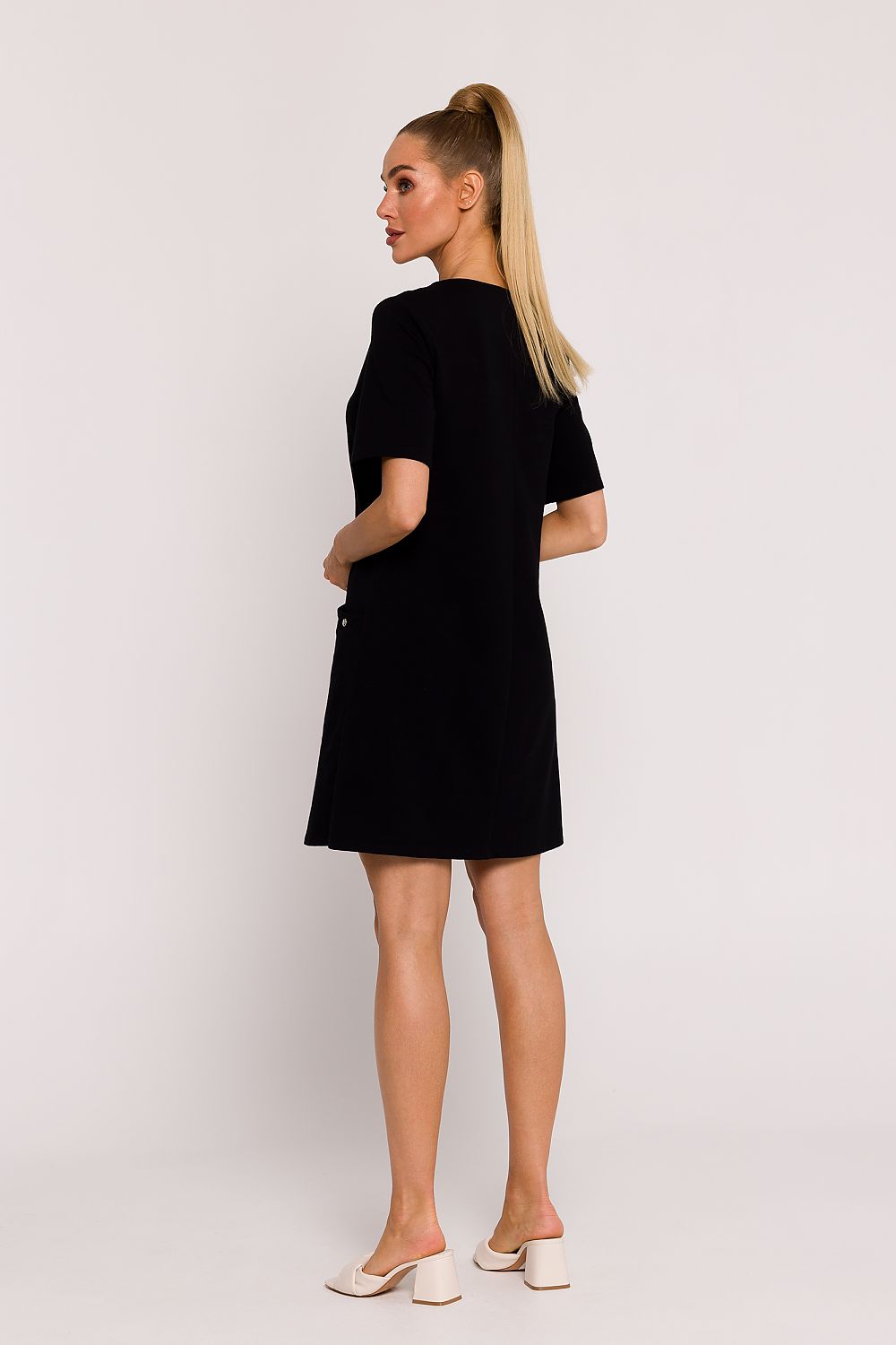 Moe A-Line Knit Dress with Pockets – Elegant Short Sleeve Summer Fashion in Premium Cotton Blend
