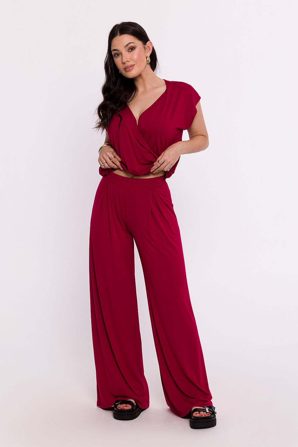 Elegant Women's Viscose Knit Trousers With Elastic Waistband - Stylish Comfort In Every Occasion