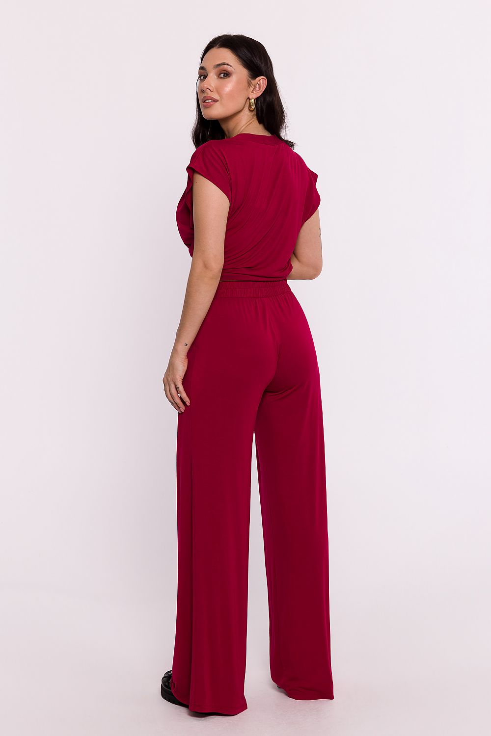 Elegant Women's Viscose Knit Trousers With Elastic Waistband - Stylish Comfort In Every Occasion