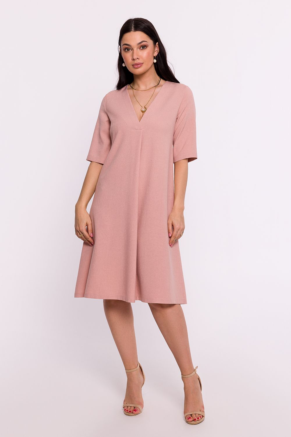 Elegant BeWear Daydress in Light Polyester with Pockets and Short Sleeves - Polish Design