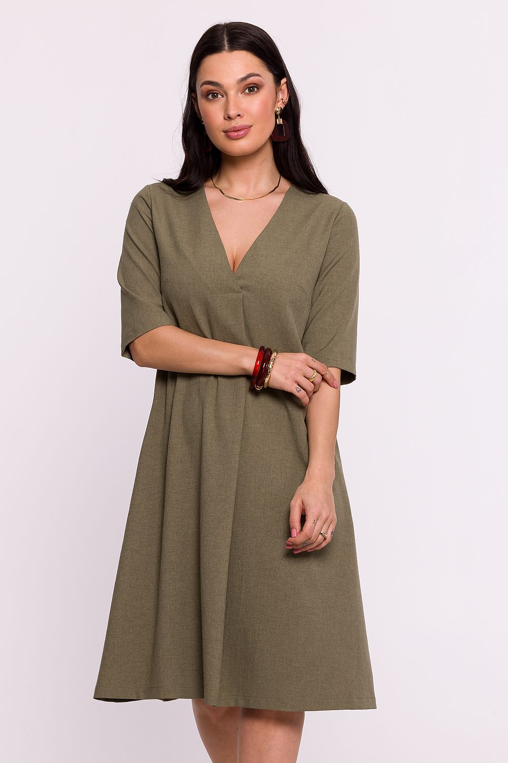 Elegant BeWear Daydress in Light Polyester with Pockets and Short Sleeves - Polish Design