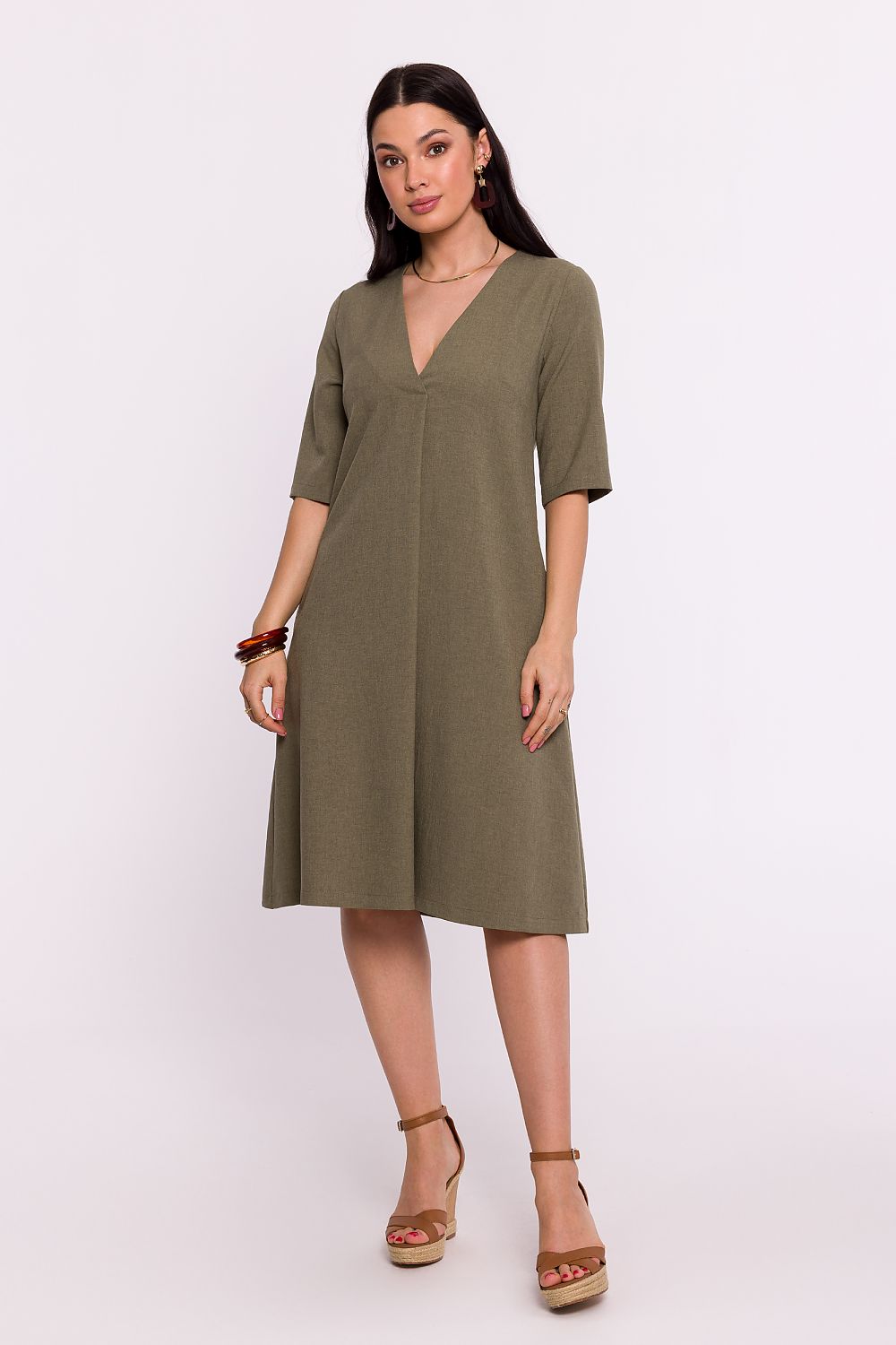 Elegant BeWear Daydress in Light Polyester with Pockets and Short Sleeves - Polish Design