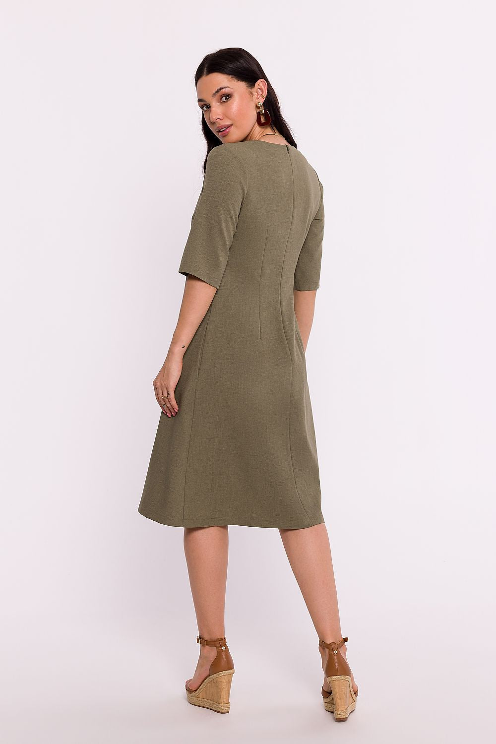 Elegant BeWear Daydress in Light Polyester with Pockets and Short Sleeves - Polish Design