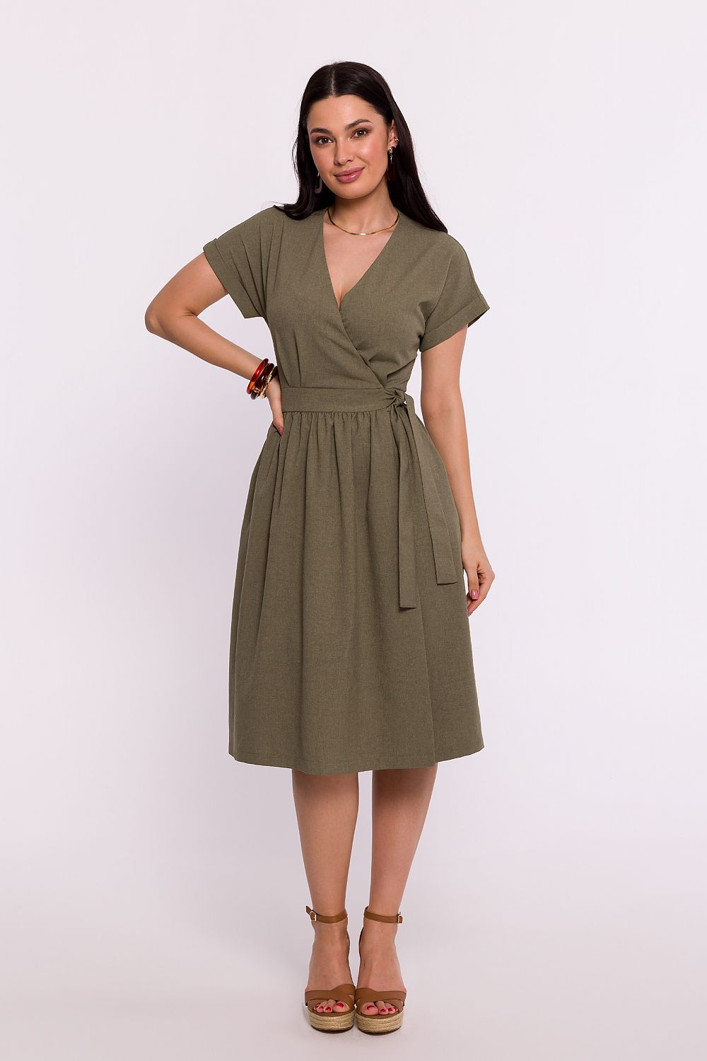 BeWear Elegant Polish Daydress - Feminine Envelope Design with Adjustable Waist and Flared Bottom